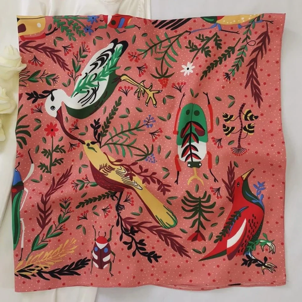 Silk Bird Print Head Scarf 35